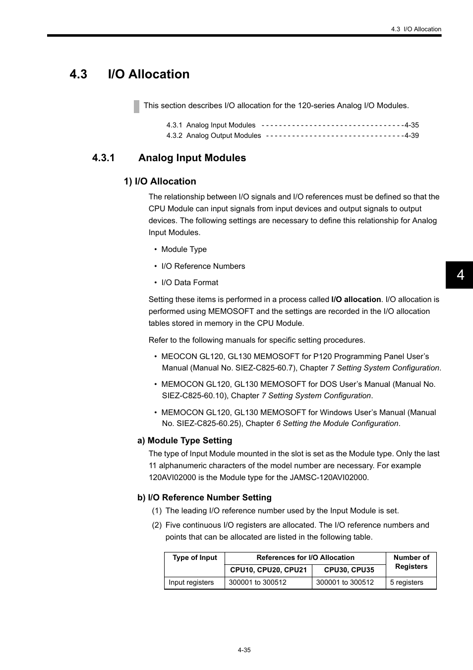 3 i/o allocation, 1 analog input modules | Yaskawa 120 Series I/O Modules User Manual | Page 182 / 308