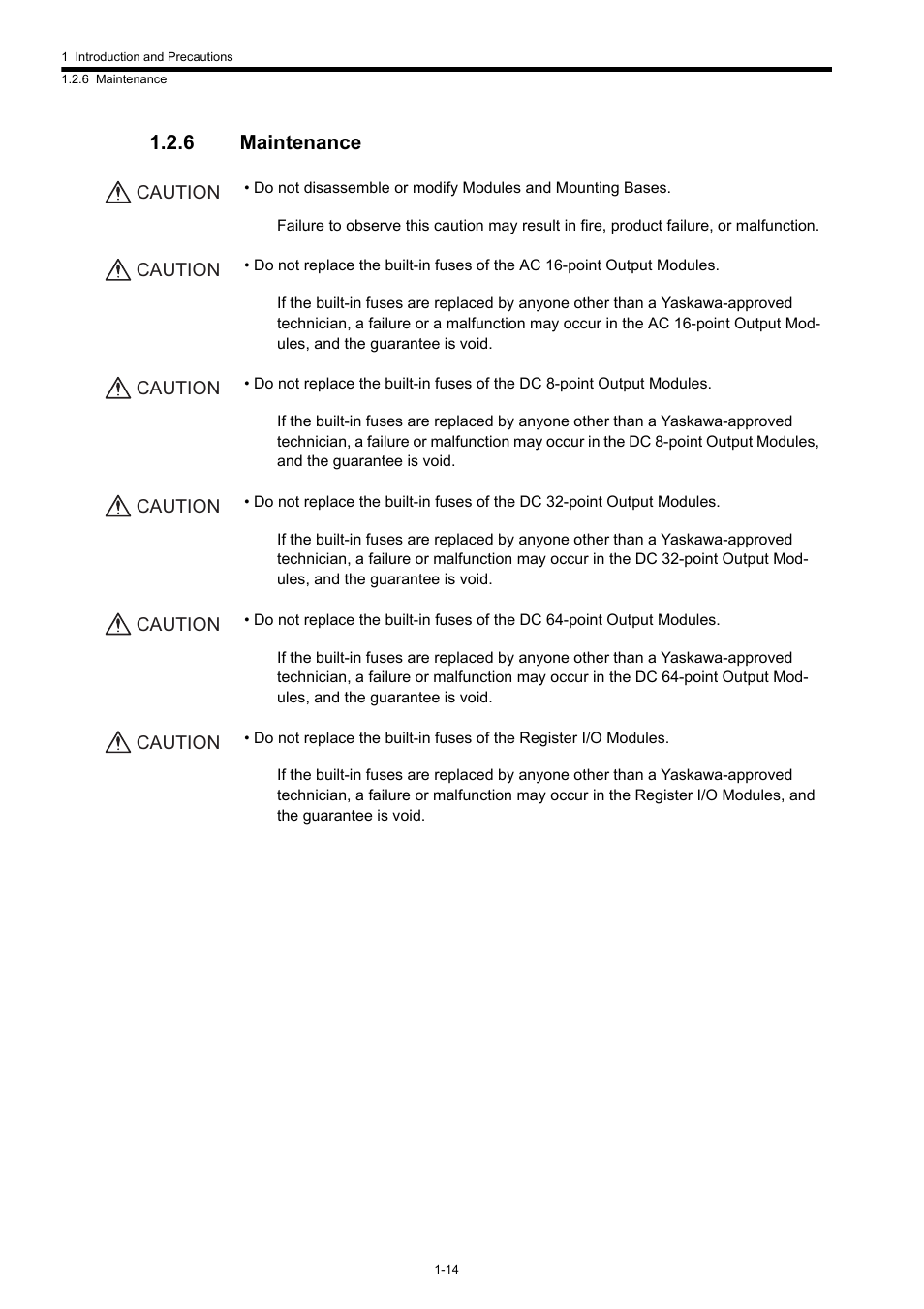 6 maintenance | Yaskawa 120 Series I/O Modules User Manual | Page 19 / 308