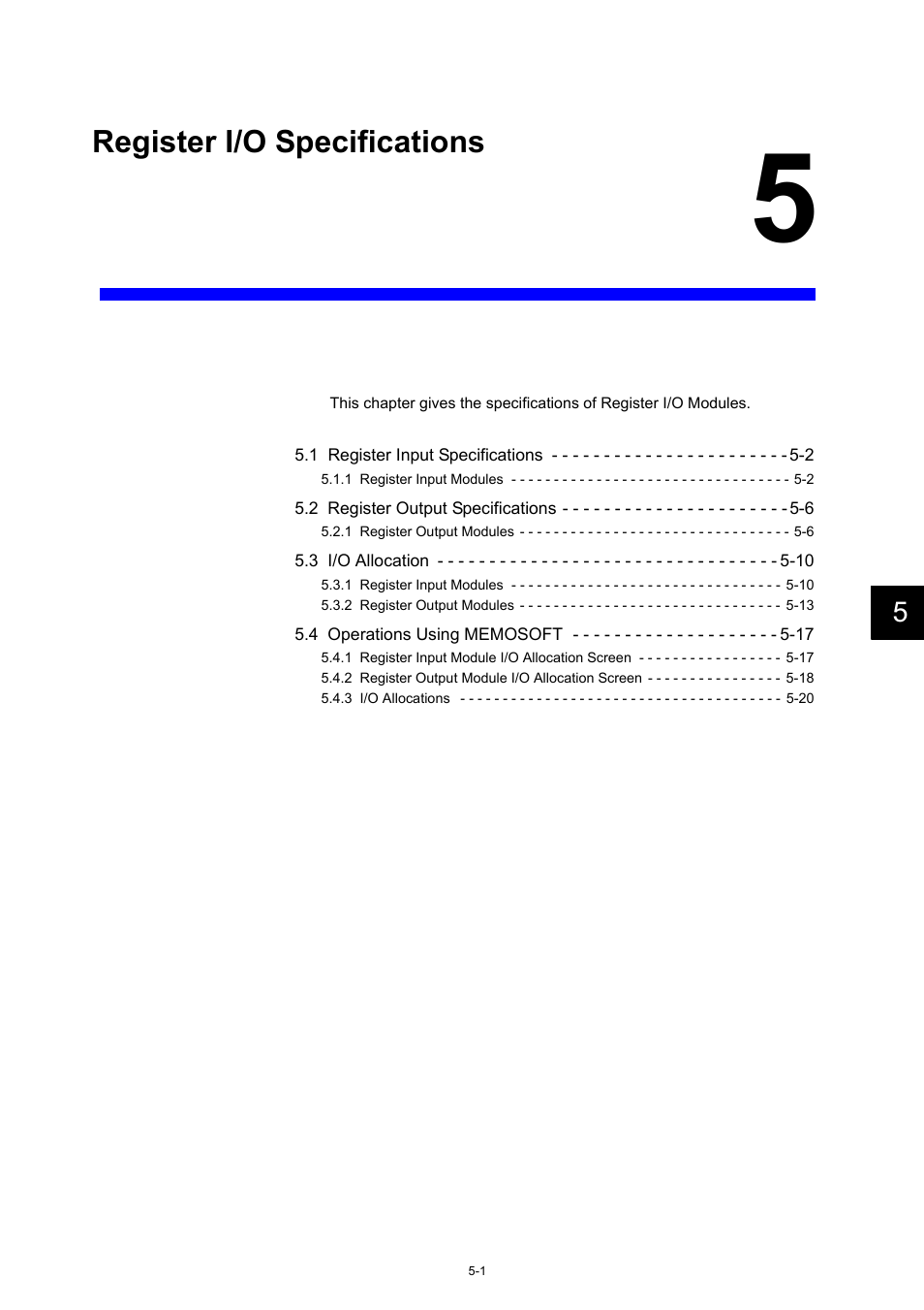 5 register i/o specifications, Register i/o specifications | Yaskawa 120 Series I/O Modules User Manual | Page 199 / 308