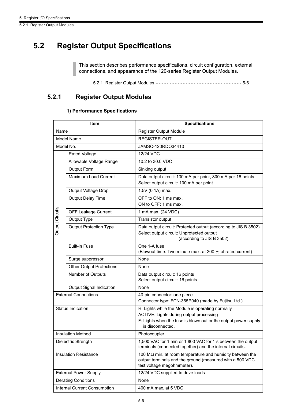 2 register output specifications, 1 register output modules | Yaskawa 120 Series I/O Modules User Manual | Page 204 / 308