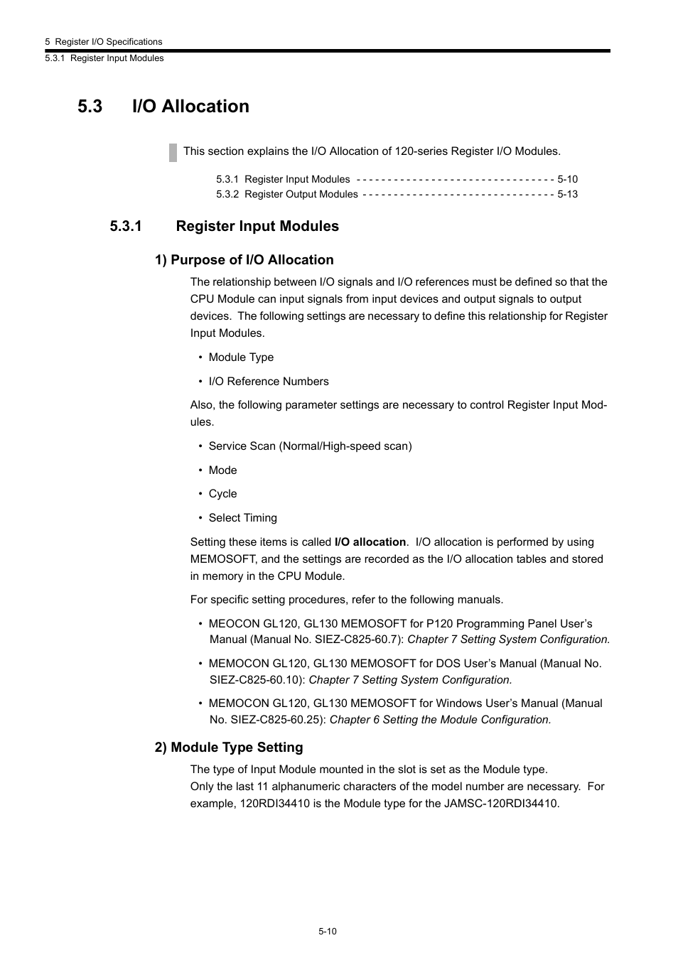 3 i/o allocation, 1 register input modules | Yaskawa 120 Series I/O Modules User Manual | Page 208 / 308