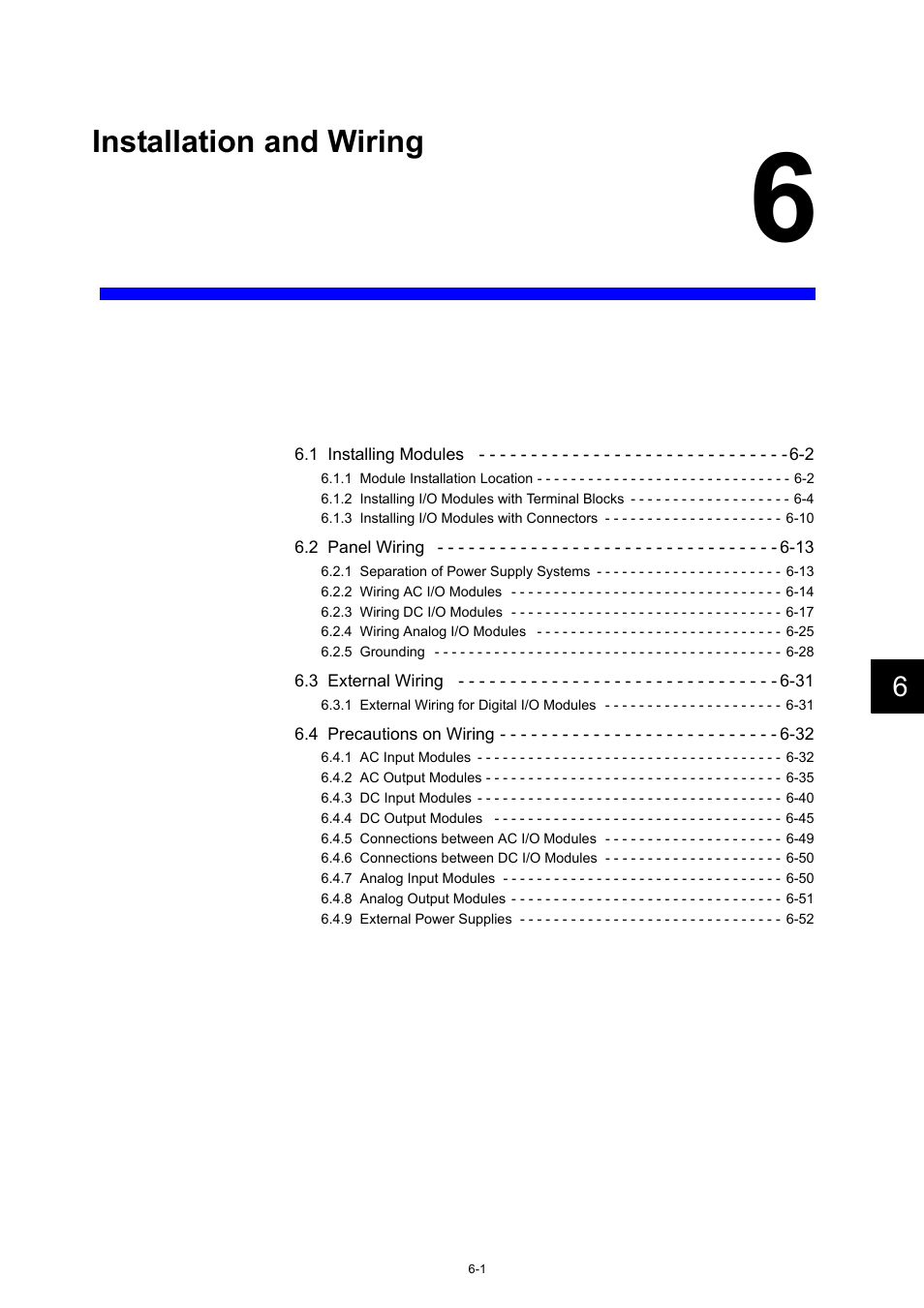 6 installation and wiring, Installation and wiring | Yaskawa 120 Series I/O Modules User Manual | Page 228 / 308