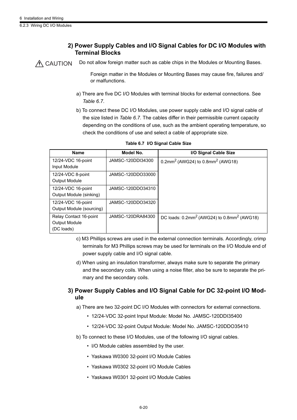 Caution | Yaskawa 120 Series I/O Modules User Manual | Page 247 / 308