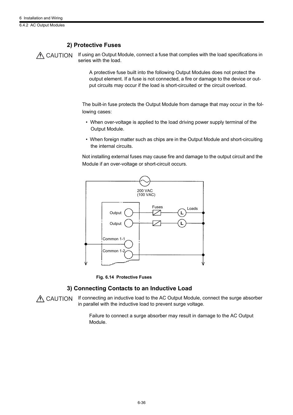 2) protective fuses, 3) connecting contacts to an inductive load, Caution | Yaskawa 120 Series I/O Modules User Manual | Page 263 / 308