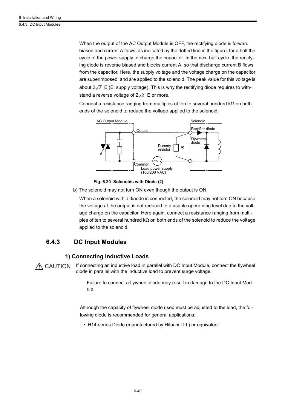 3 dc input modules, 1) connecting inductive loads, Caution | Yaskawa 120 Series I/O Modules User Manual | Page 267 / 308