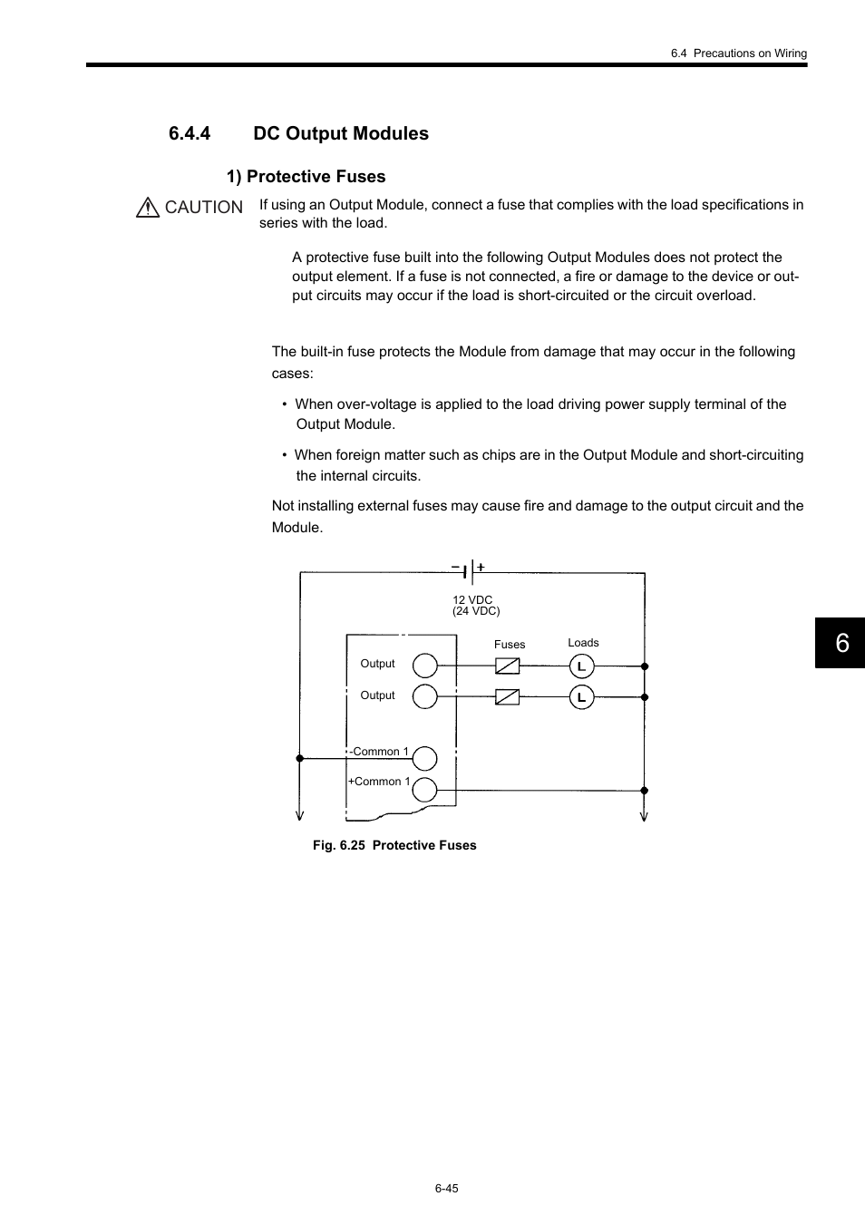 4 dc output modules, 1) protective fuses, Caution | Yaskawa 120 Series I/O Modules User Manual | Page 272 / 308