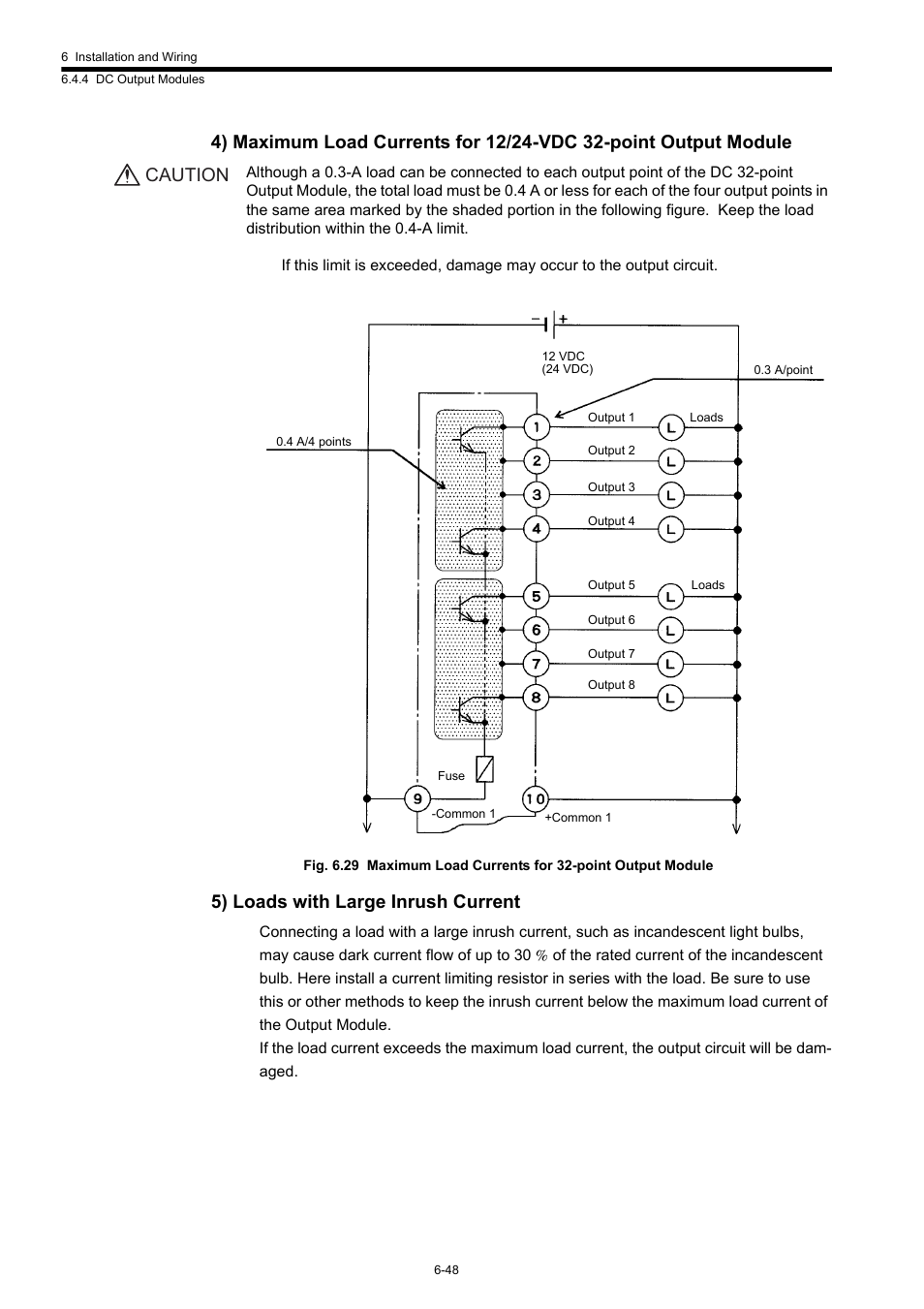 5) loads with large inrush current, Caution | Yaskawa 120 Series I/O Modules User Manual | Page 275 / 308