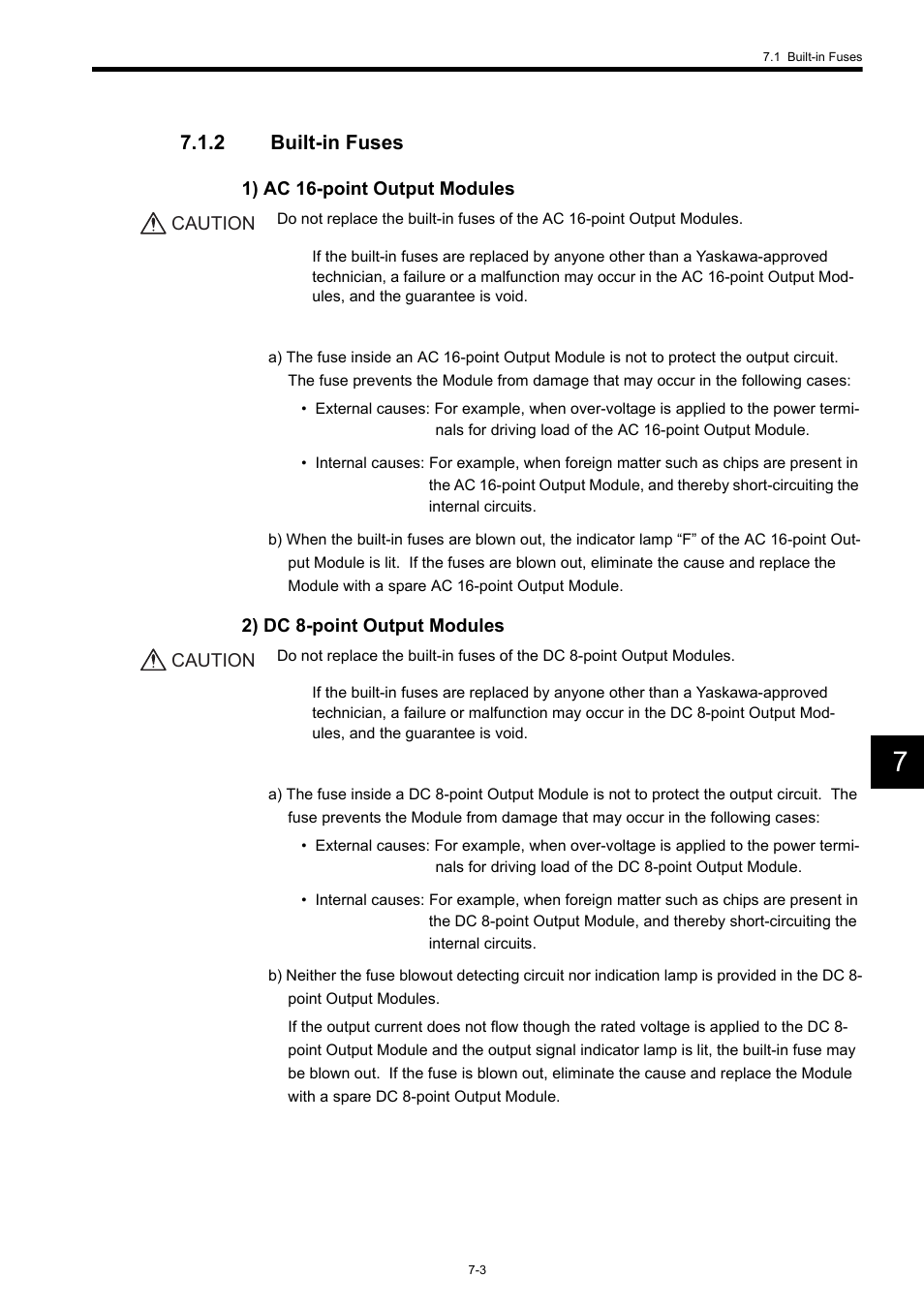 2 built-in fuses | Yaskawa 120 Series I/O Modules User Manual | Page 282 / 308