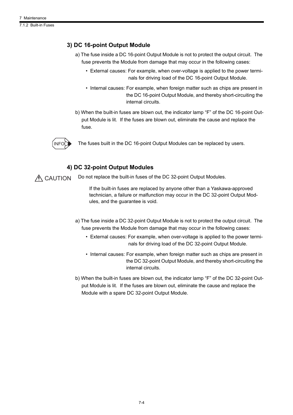 3) dc 16-point output module, 4) dc 32-point output modules, Caution | Yaskawa 120 Series I/O Modules User Manual | Page 283 / 308