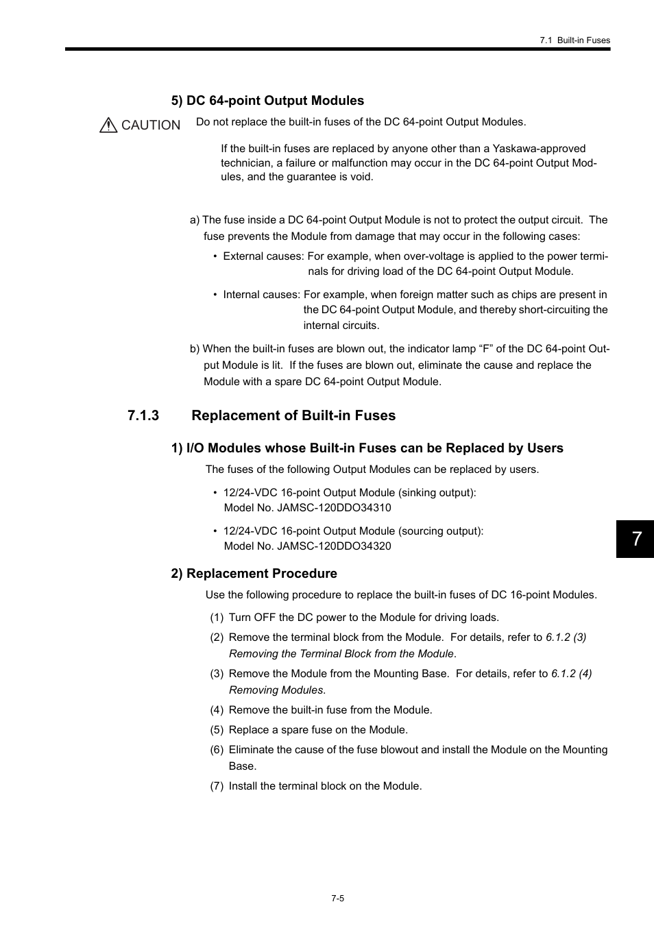 3 replacement of built-in fuses | Yaskawa 120 Series I/O Modules User Manual | Page 284 / 308