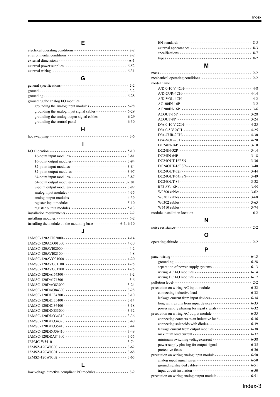 Index-3 e | Yaskawa 120 Series I/O Modules User Manual | Page 306 / 308