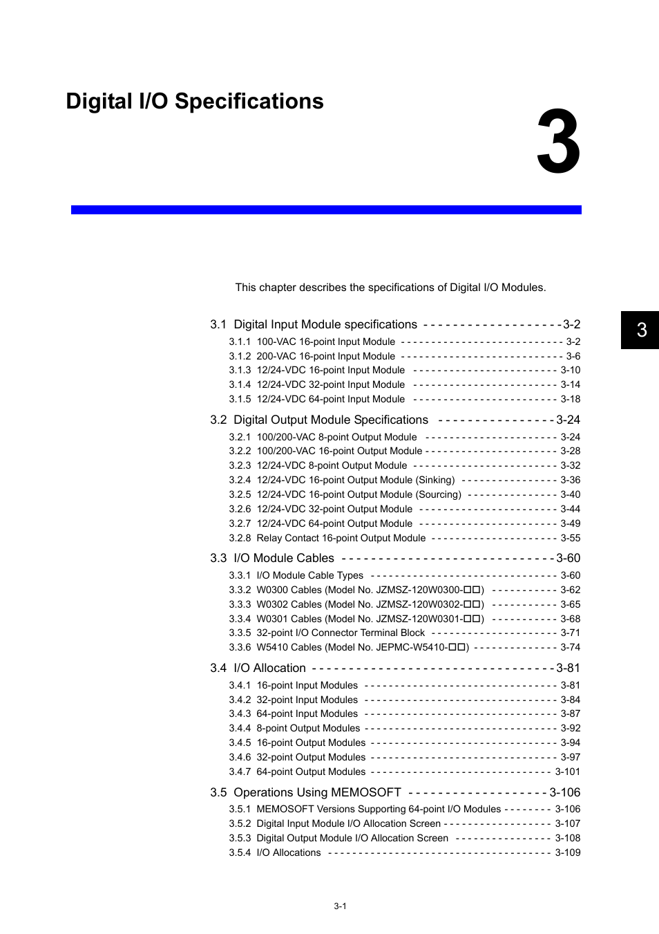 3 digital i/o specifications, Digital i/o specifications | Yaskawa 120 Series I/O Modules User Manual | Page 31 / 308