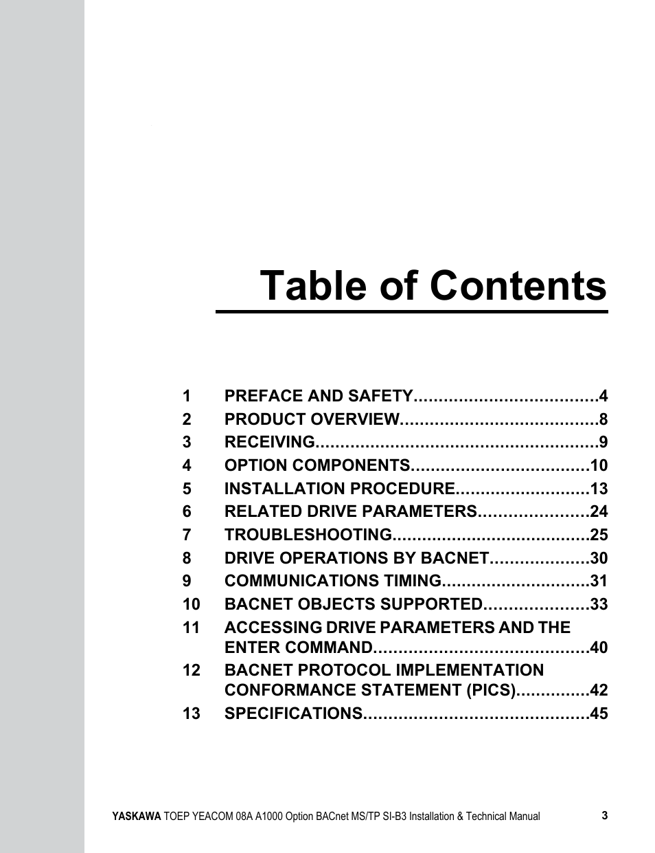 Yaskawa BACnet MS/TP User Manual | Page 3 / 48