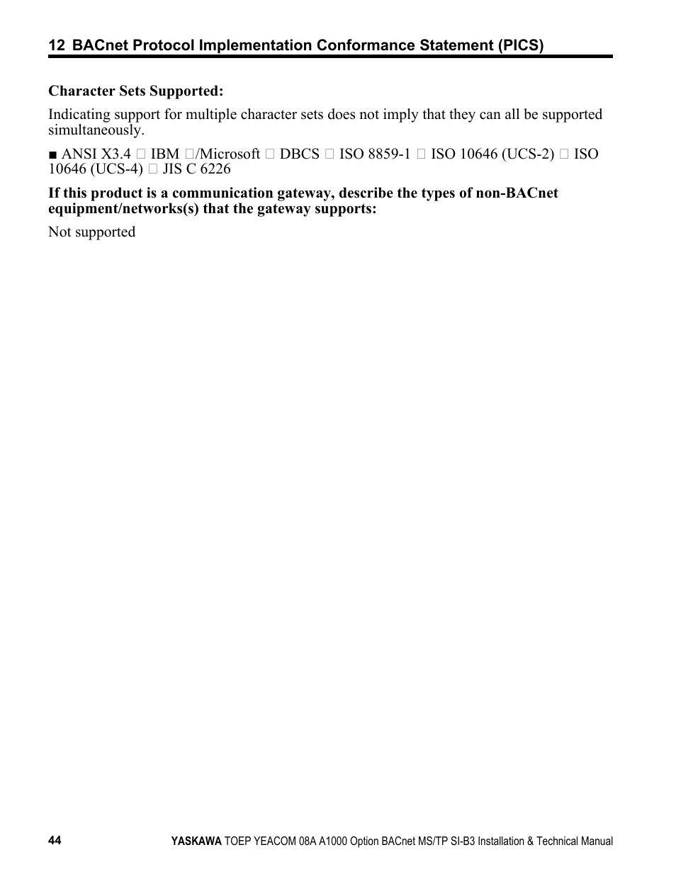 Yaskawa BACnet MS/TP User Manual | Page 44 / 48