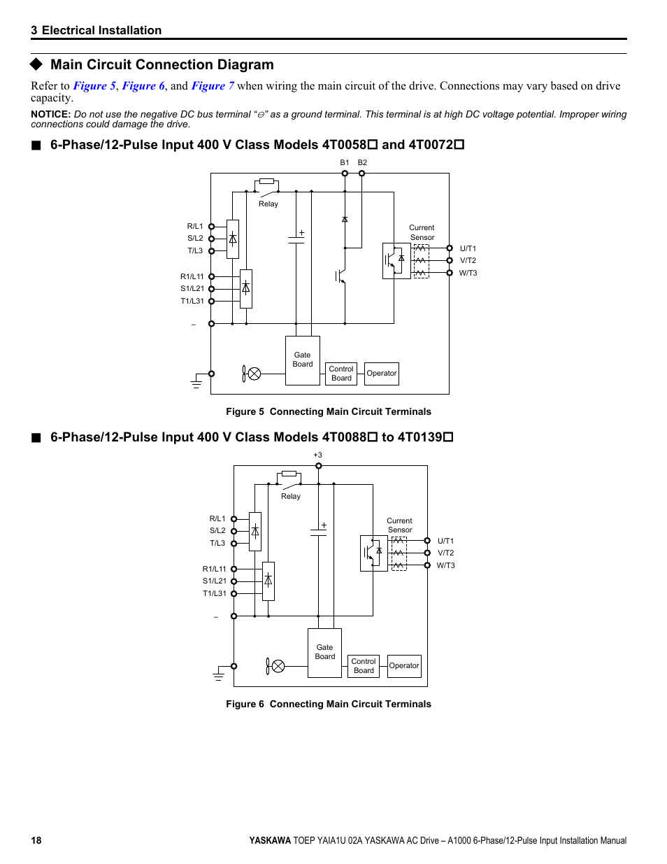 Main circuit connection diagram, 3 electrical installation | Yaskawa A1000 6-Phase/12-Pulse Input User Manual | Page 18 / 92