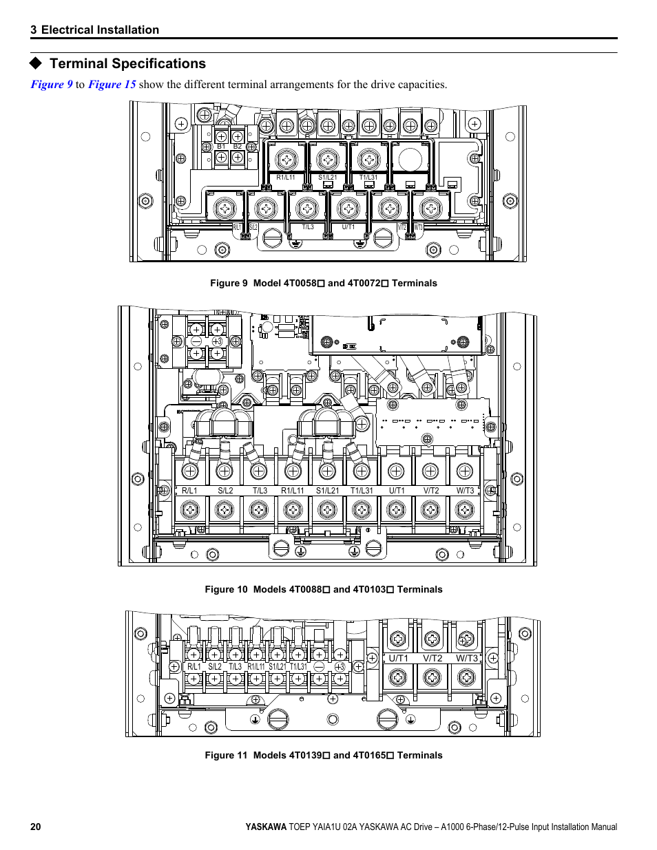 Terminal specifications, 3 electrical installation | Yaskawa A1000 6-Phase/12-Pulse Input User Manual | Page 20 / 92