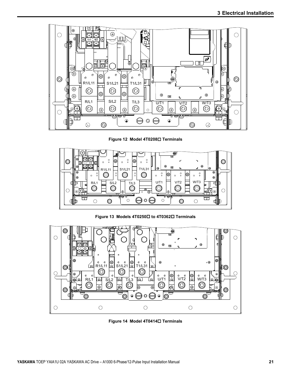 3 electrical installation | Yaskawa A1000 6-Phase/12-Pulse Input User Manual | Page 21 / 92