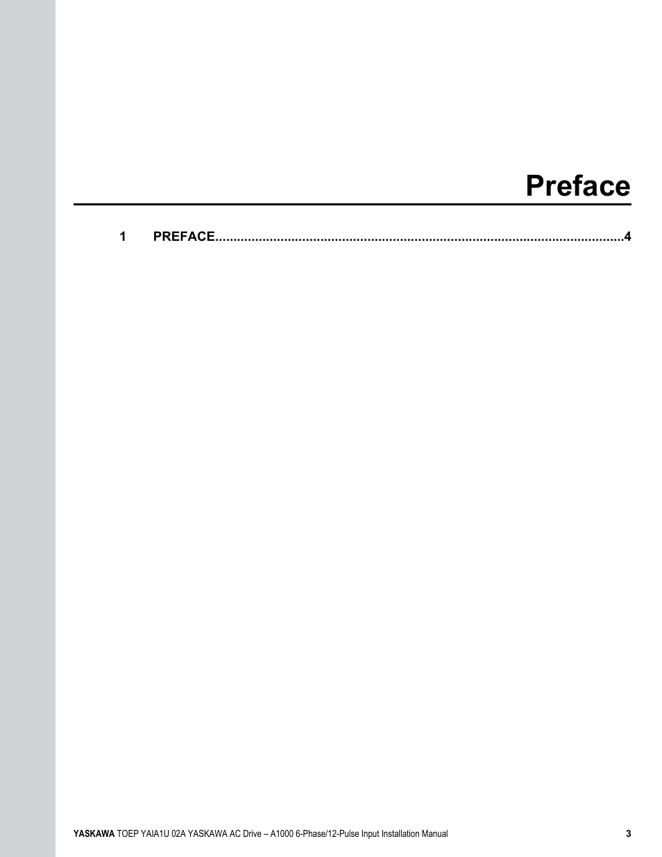Preface | Yaskawa A1000 6-Phase/12-Pulse Input User Manual | Page 3 / 92