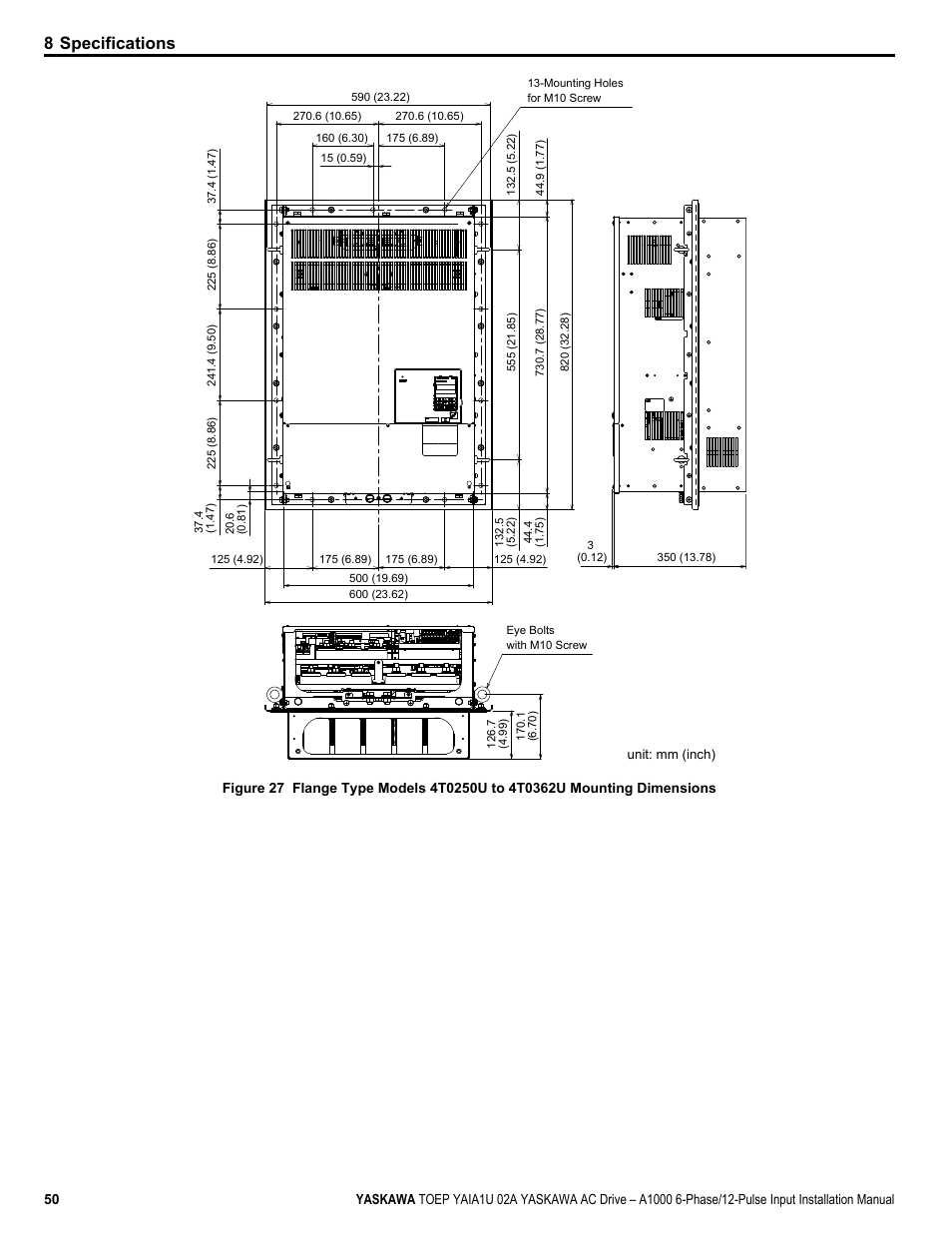 8 specifications | Yaskawa A1000 6-Phase/12-Pulse Input User Manual | Page 50 / 92