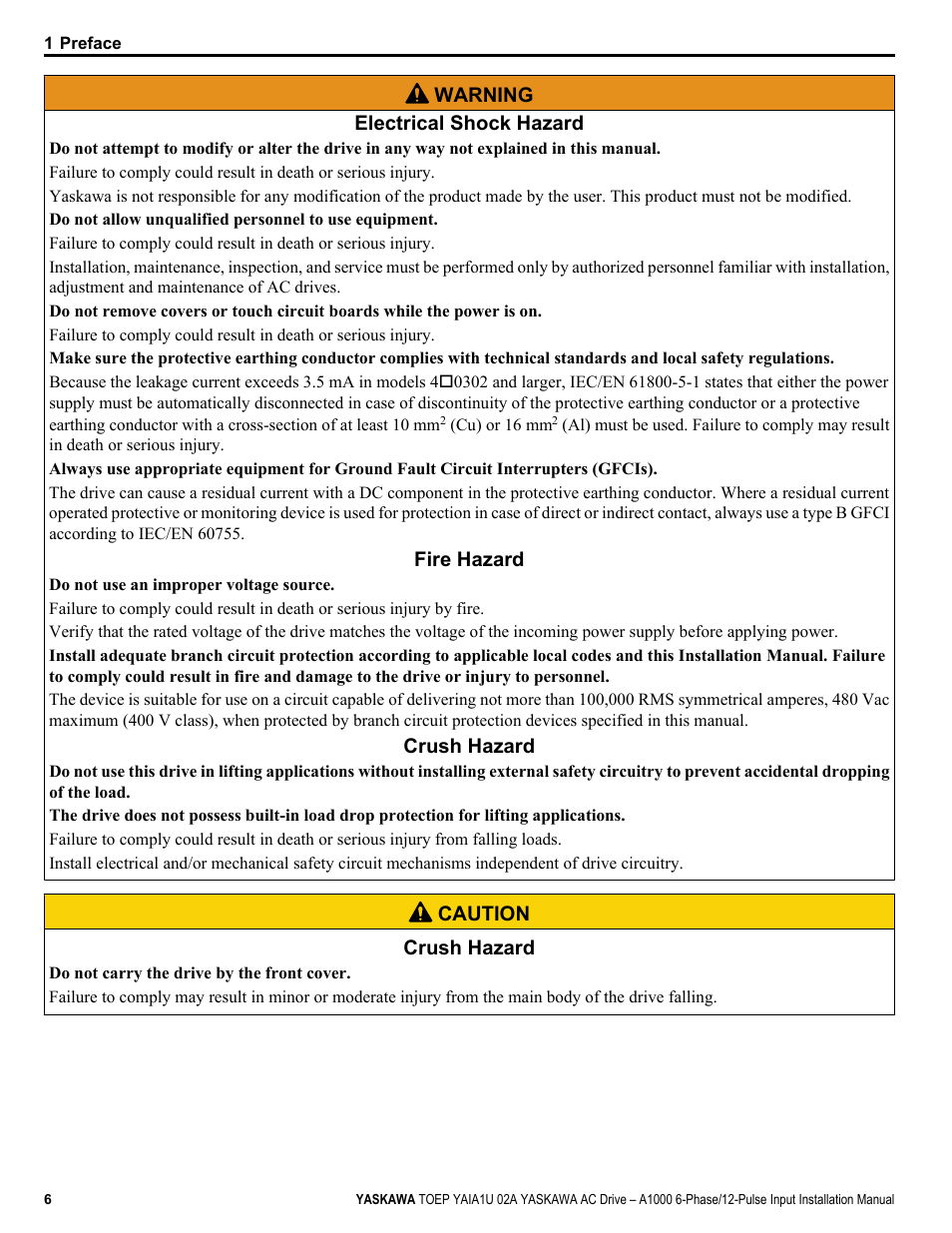 Yaskawa A1000 6-Phase/12-Pulse Input User Manual | Page 6 / 92