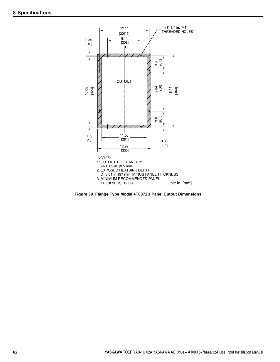 8 specifications | Yaskawa A1000 6-Phase/12-Pulse Input User Manual | Page 62 / 92