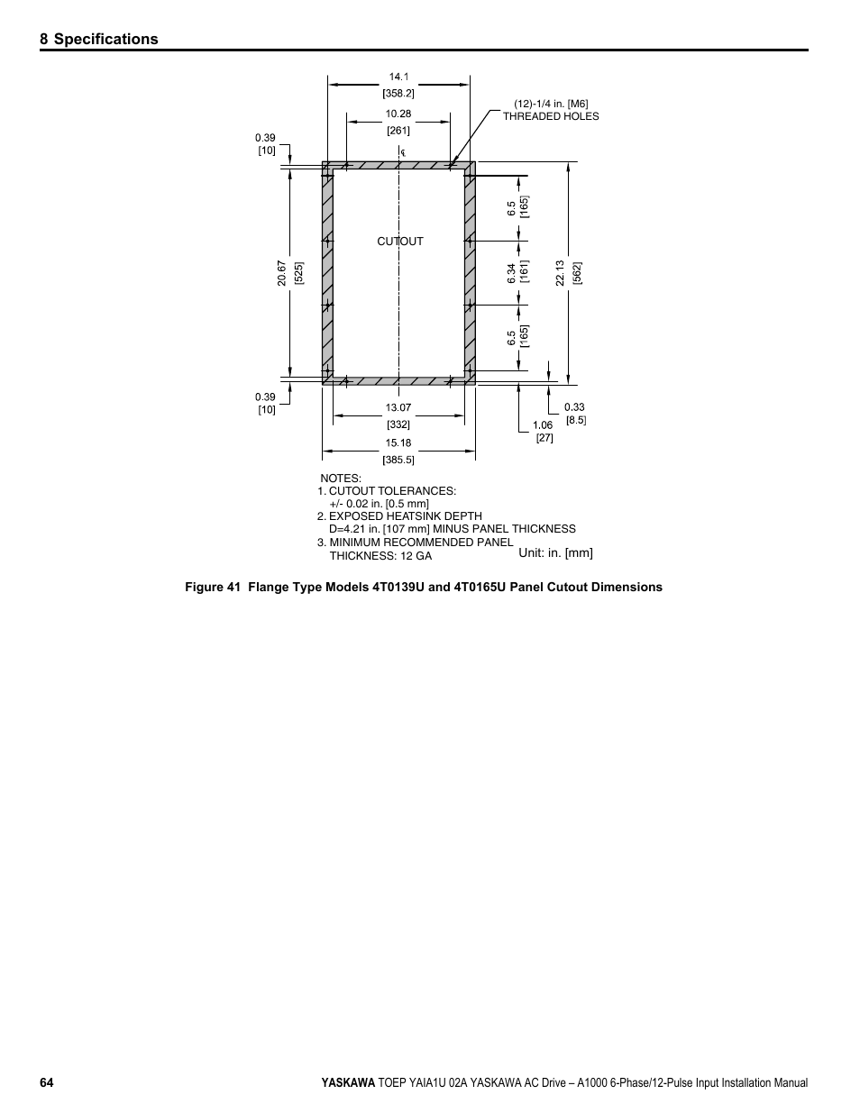 8 specifications | Yaskawa A1000 6-Phase/12-Pulse Input User Manual | Page 64 / 92