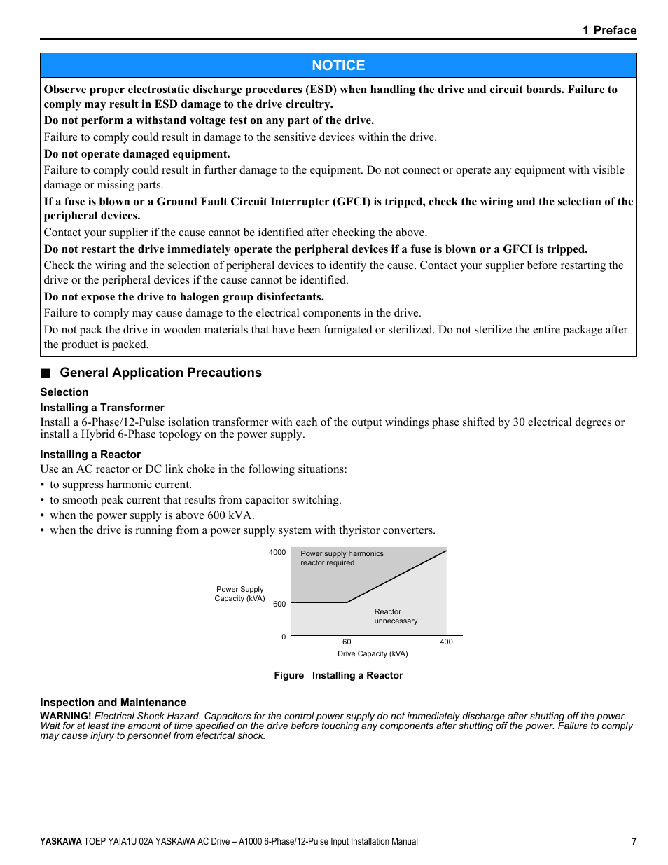 Notice, General application precautions | Yaskawa A1000 6-Phase/12-Pulse Input User Manual | Page 7 / 92