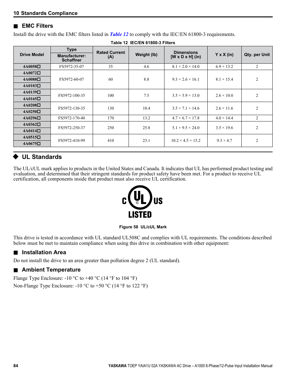 Ul standards | Yaskawa A1000 6-Phase/12-Pulse Input User Manual | Page 84 / 92