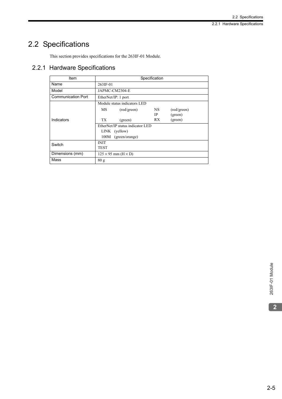 2 specifications, 1 hardware specifications | Yaskawa JAPMC-CM2304-E User Manual | Page 21 / 97