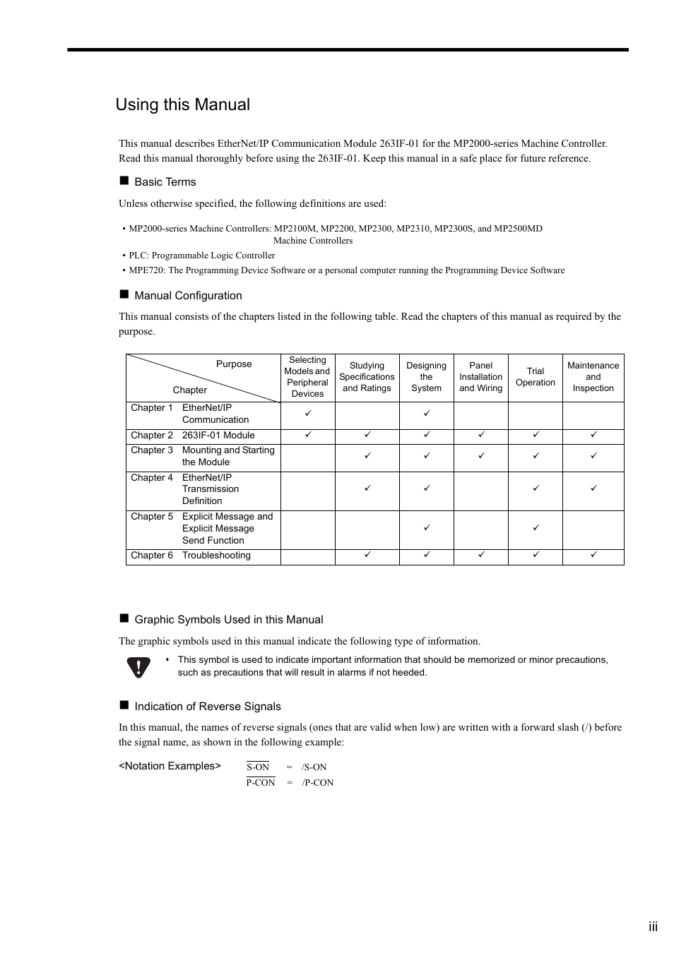 Using this manual | Yaskawa JAPMC-CM2304-E User Manual | Page 3 / 97