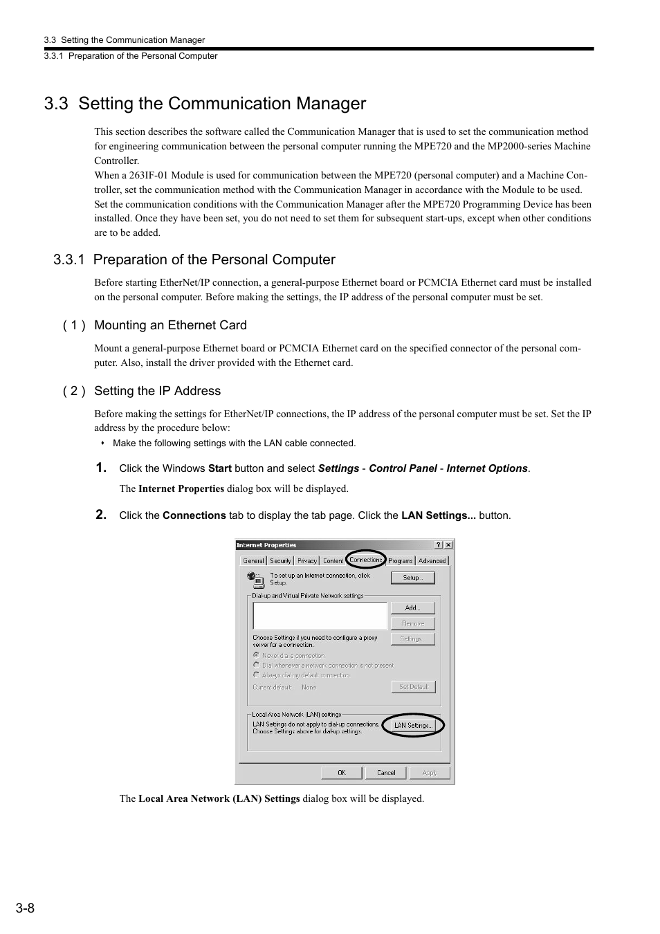3 setting the communication manager, 1 preparation of the personal computer | Yaskawa JAPMC-CM2304-E User Manual | Page 36 / 97