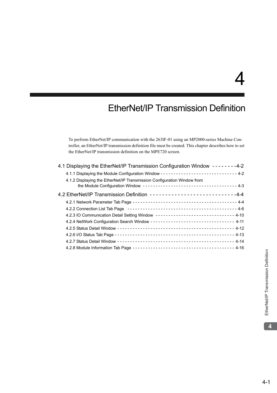 4 ethernet/ip transmission definition, Ethernet/ip transmission definition | Yaskawa JAPMC-CM2304-E User Manual | Page 47 / 97