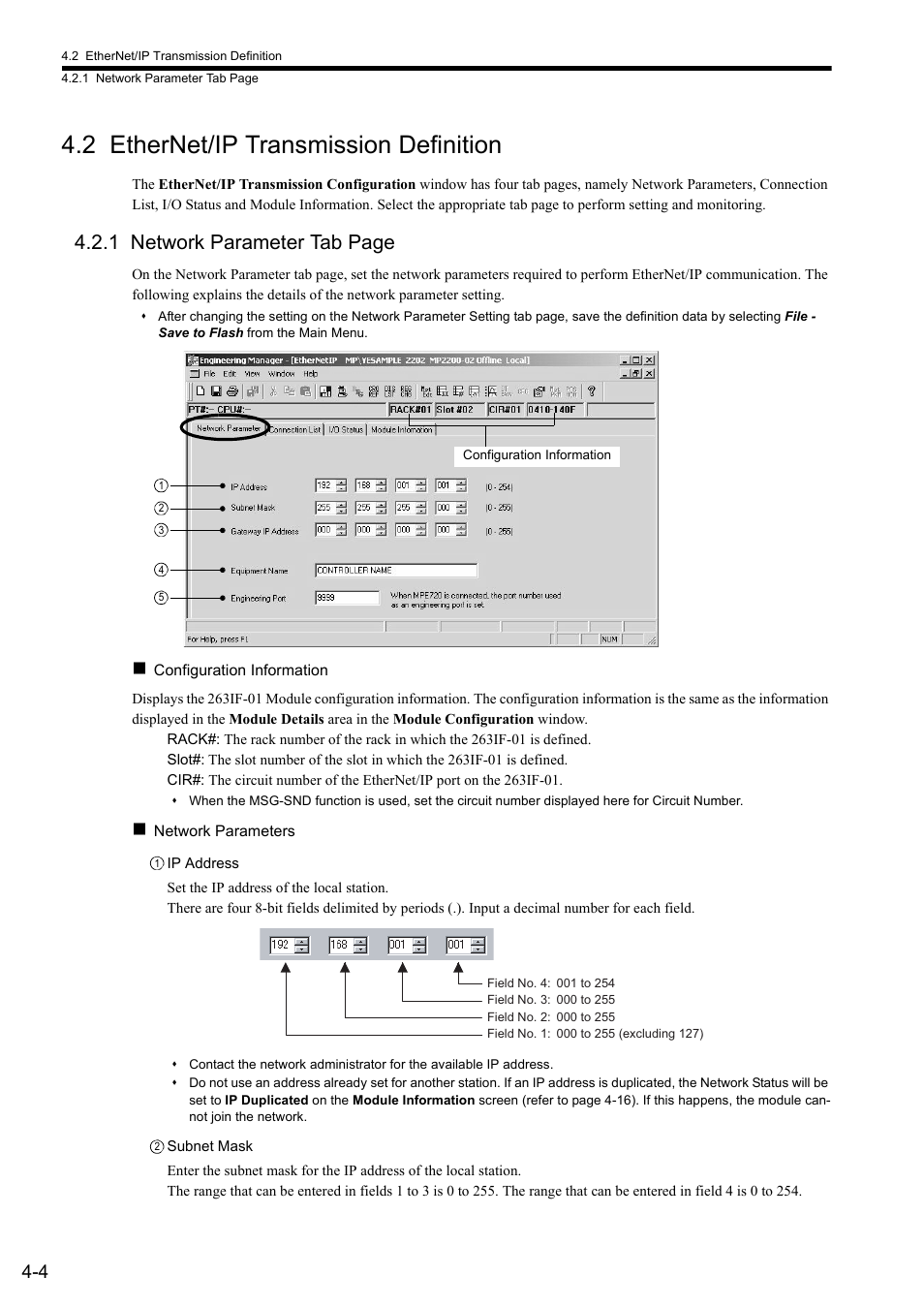 2 ethernet/ip transmission definition, 1 network parameter tab page | Yaskawa JAPMC-CM2304-E User Manual | Page 50 / 97
