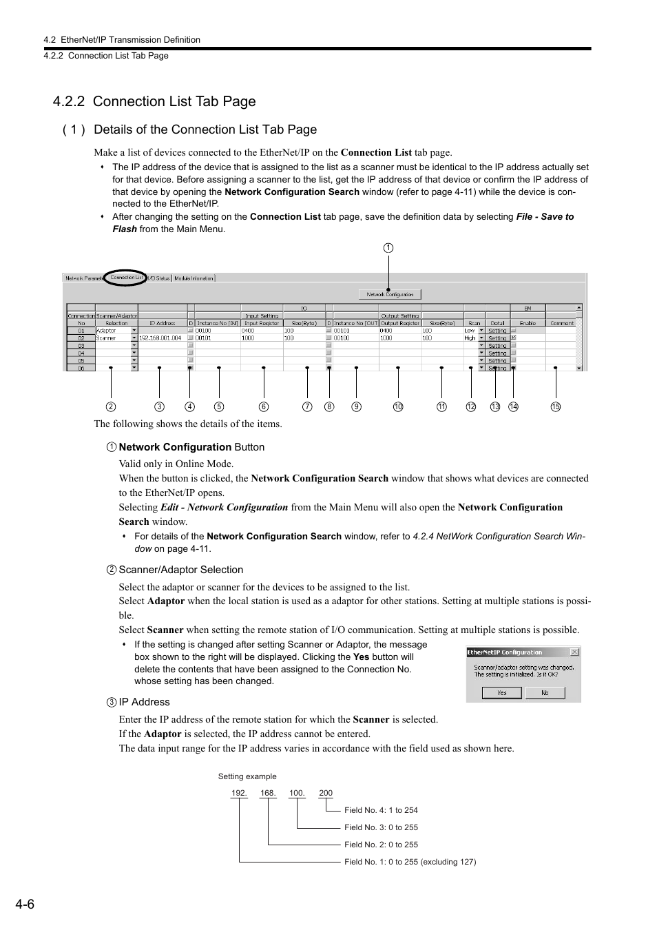 2 connection list tab page, 1 ) details of the connection list tab page | Yaskawa JAPMC-CM2304-E User Manual | Page 52 / 97