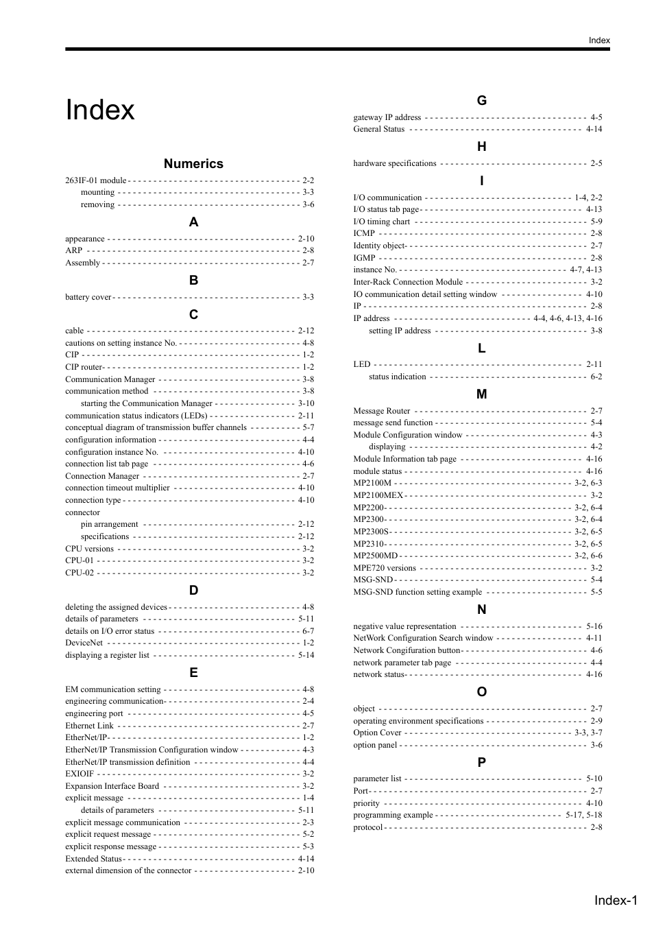 Index, Numerics, Index-1 | Yaskawa JAPMC-CM2304-E User Manual | Page 94 / 97