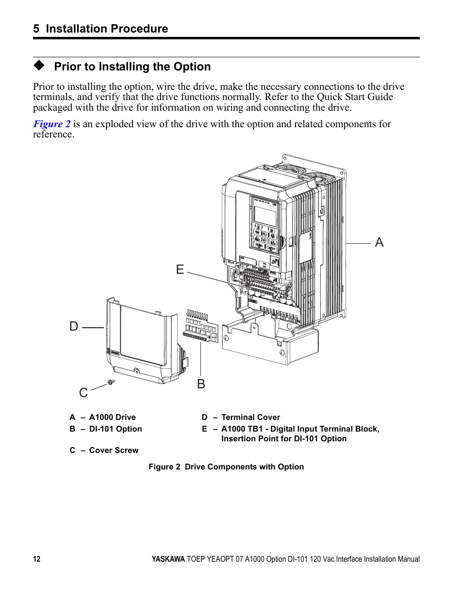 Prior to installing the option, Db c e a | Yaskawa 120 Vac Digital Input User Manual | Page 12 / 24