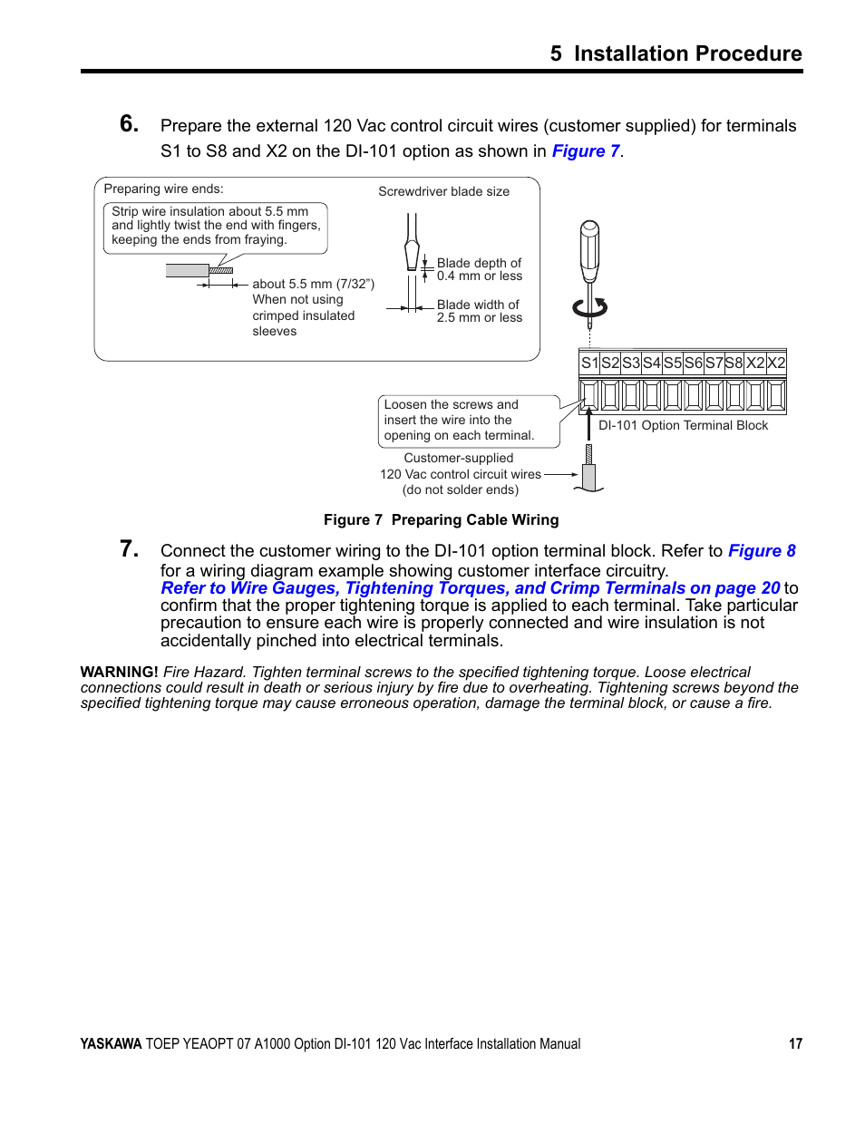 5 installation procedure | Yaskawa 120 Vac Digital Input User Manual | Page 17 / 24