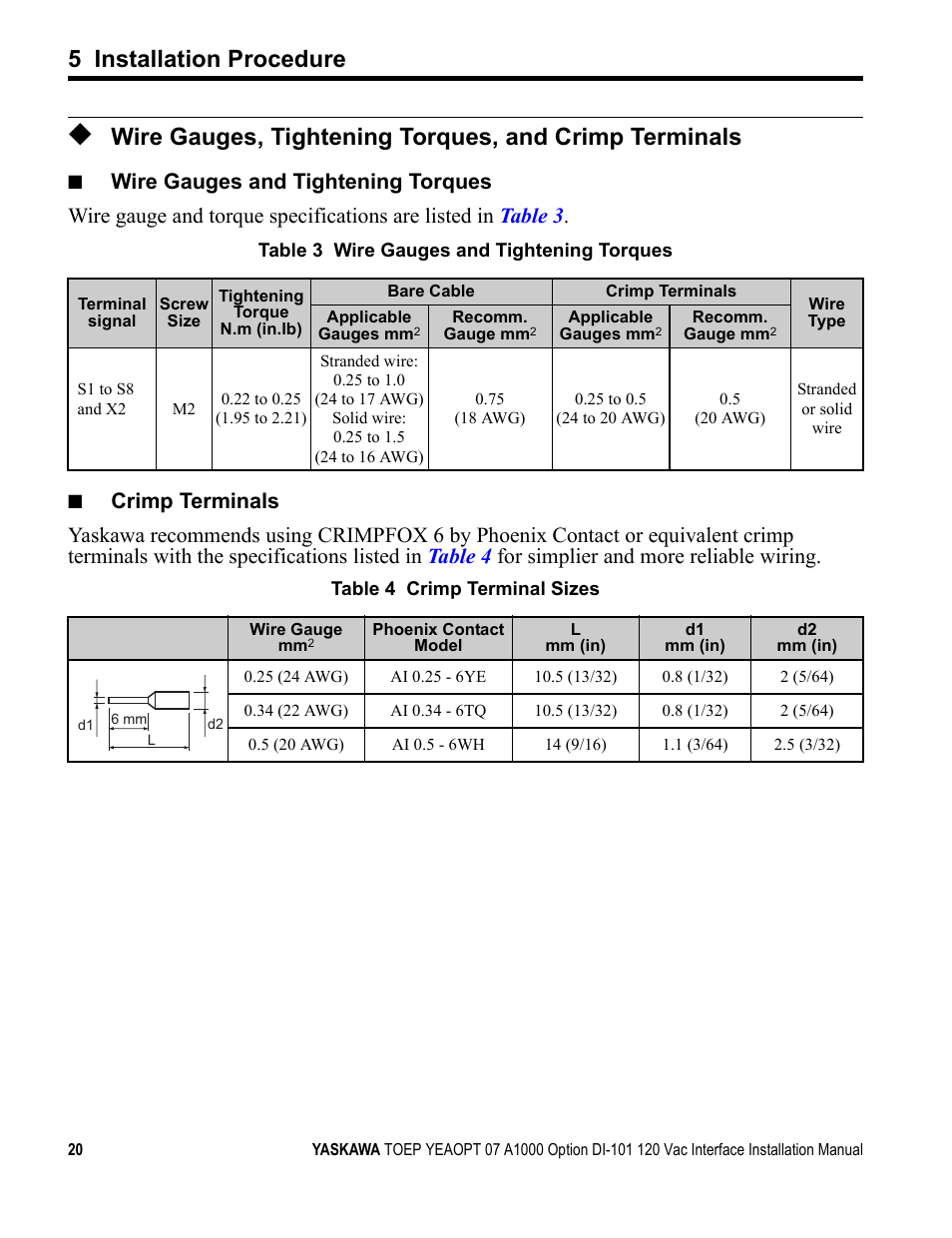 5 installation procedure | Yaskawa 120 Vac Digital Input User Manual | Page 20 / 24