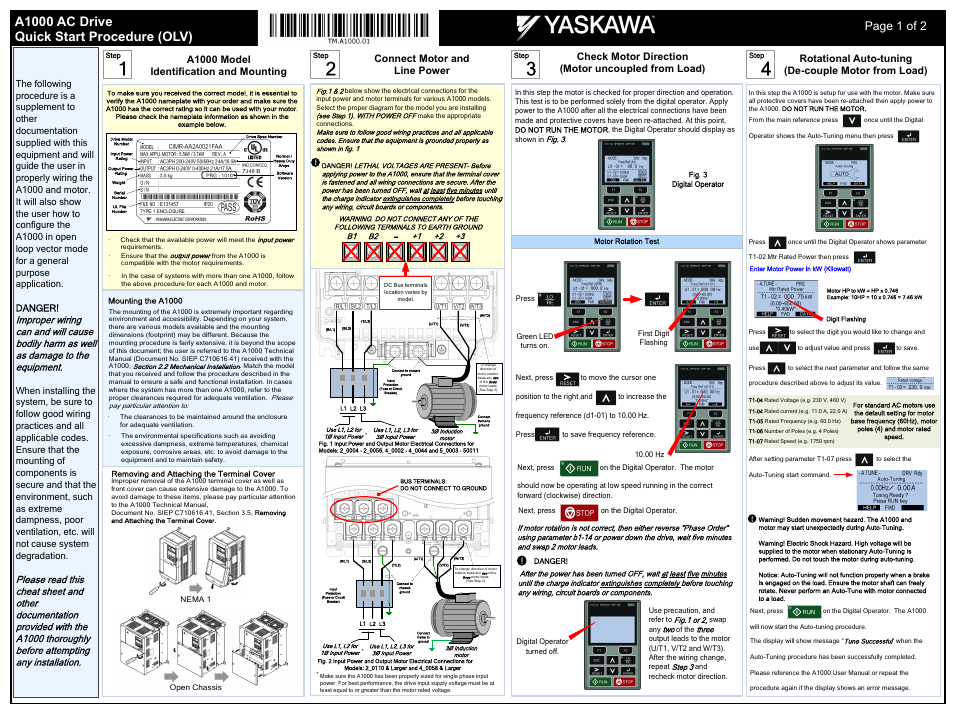 Yaskawa A1000 AC Drive Quick Start User Manual | 2 pages