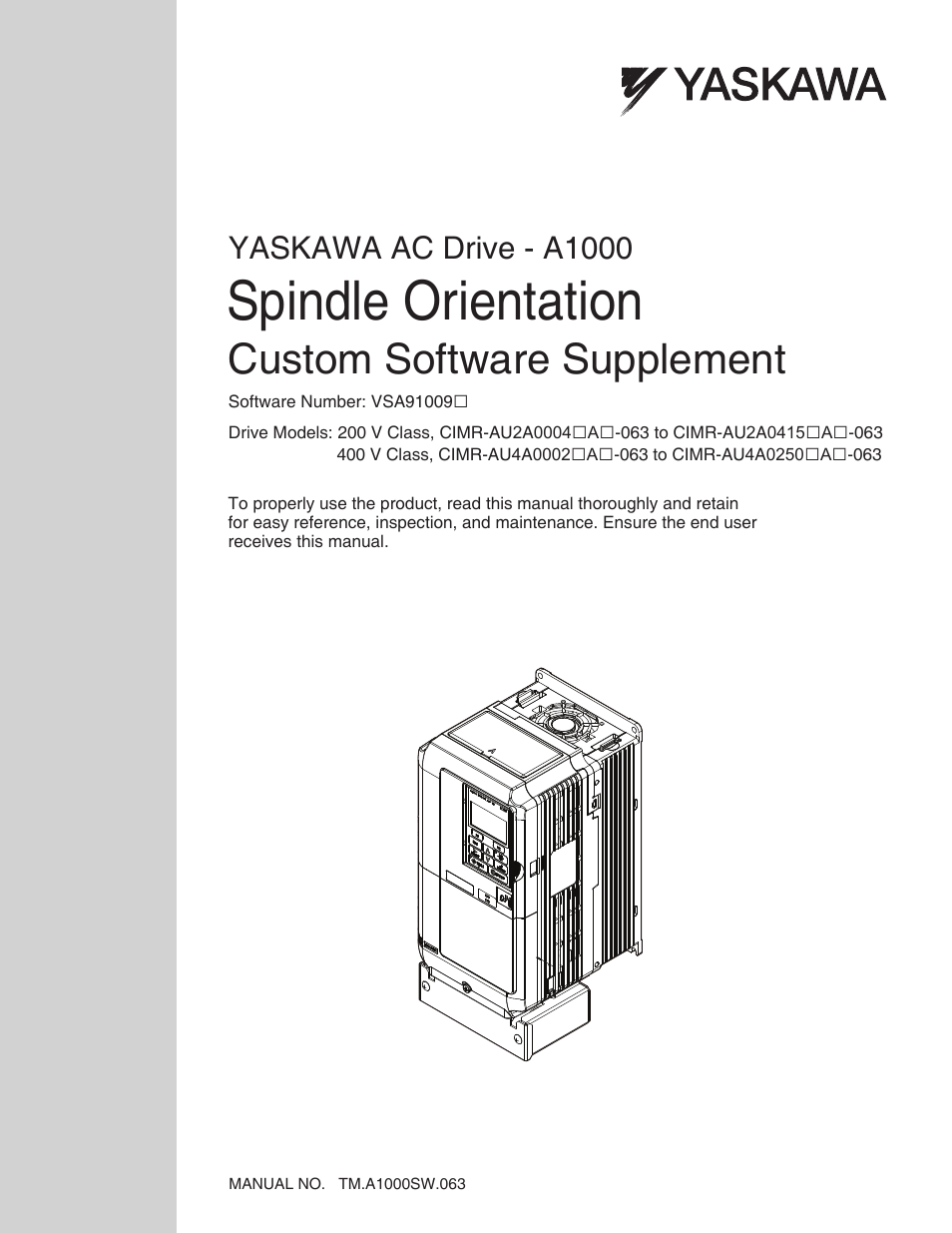 Yaskawa A1000 AC Drive Spindle Orientation User Manual | 36 pages