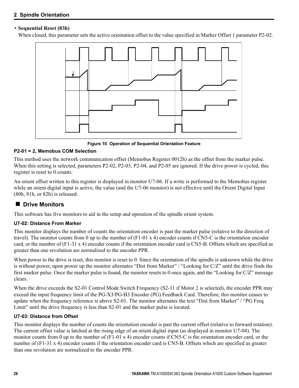 Drive monitors, 2 spindle orientation | Yaskawa A1000 AC Drive Spindle Orientation User Manual | Page 26 / 36