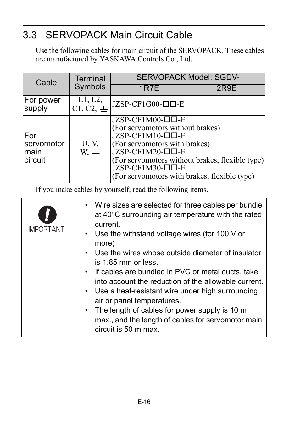 3 servopack main circuit cable | Yaskawa DC Power Input Σ-V Series User Manual | Page 18 / 29