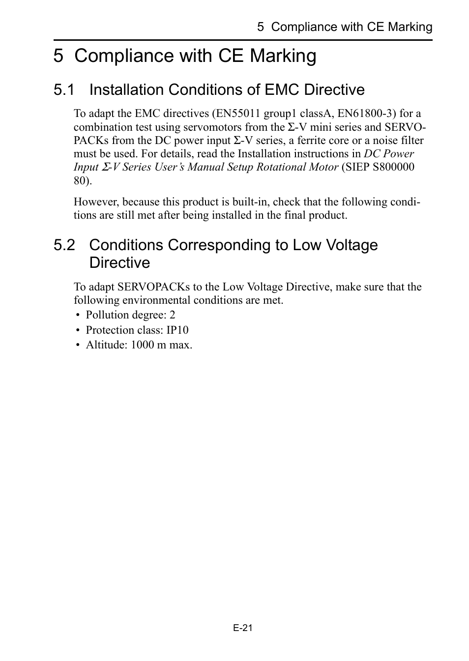 5 compliance with ce marking, 1 installation conditions of emc directive | Yaskawa DC Power Input Σ-V Series User Manual | Page 23 / 29