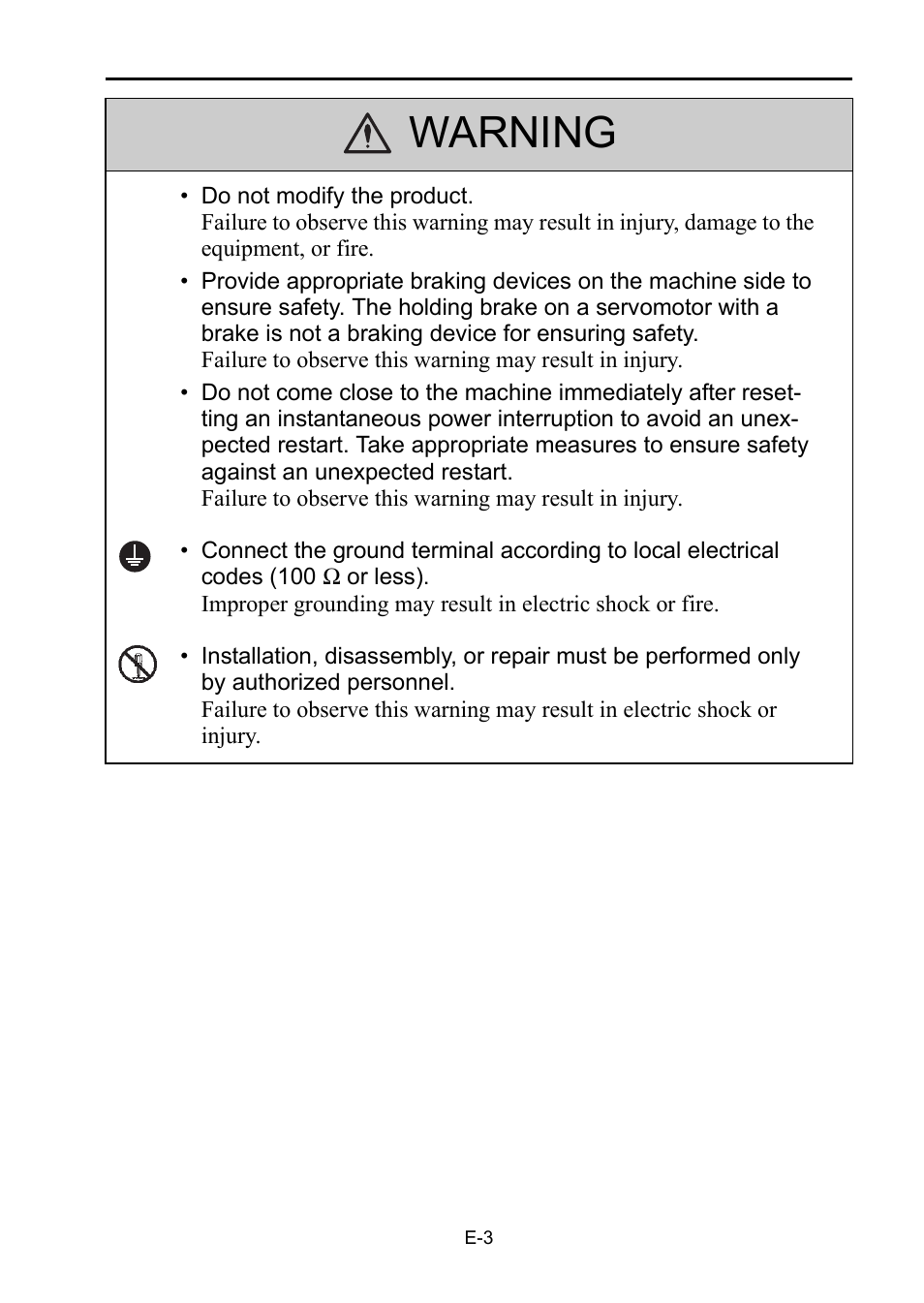 Warning | Yaskawa DC Power Input Σ-V Series User Manual | Page 5 / 29