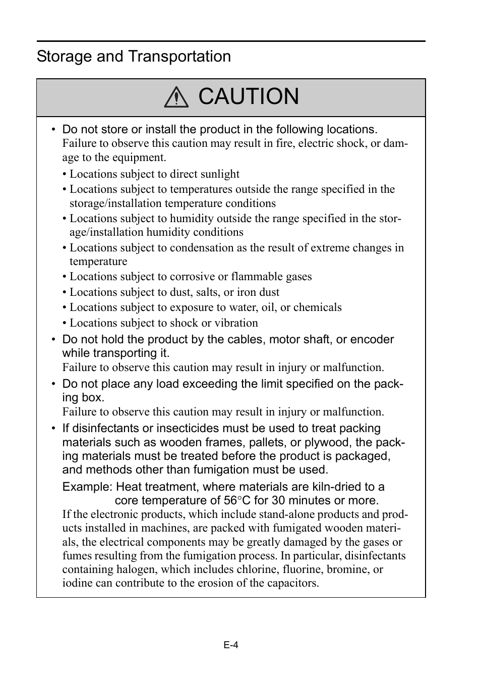 Caution, Storage and transportation | Yaskawa DC Power Input Σ-V Series User Manual | Page 6 / 29