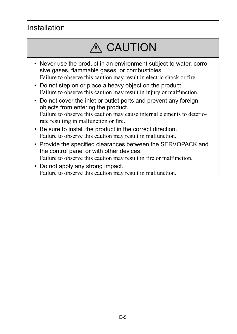 Caution, Installation | Yaskawa DC Power Input Σ-V Series User Manual | Page 7 / 29