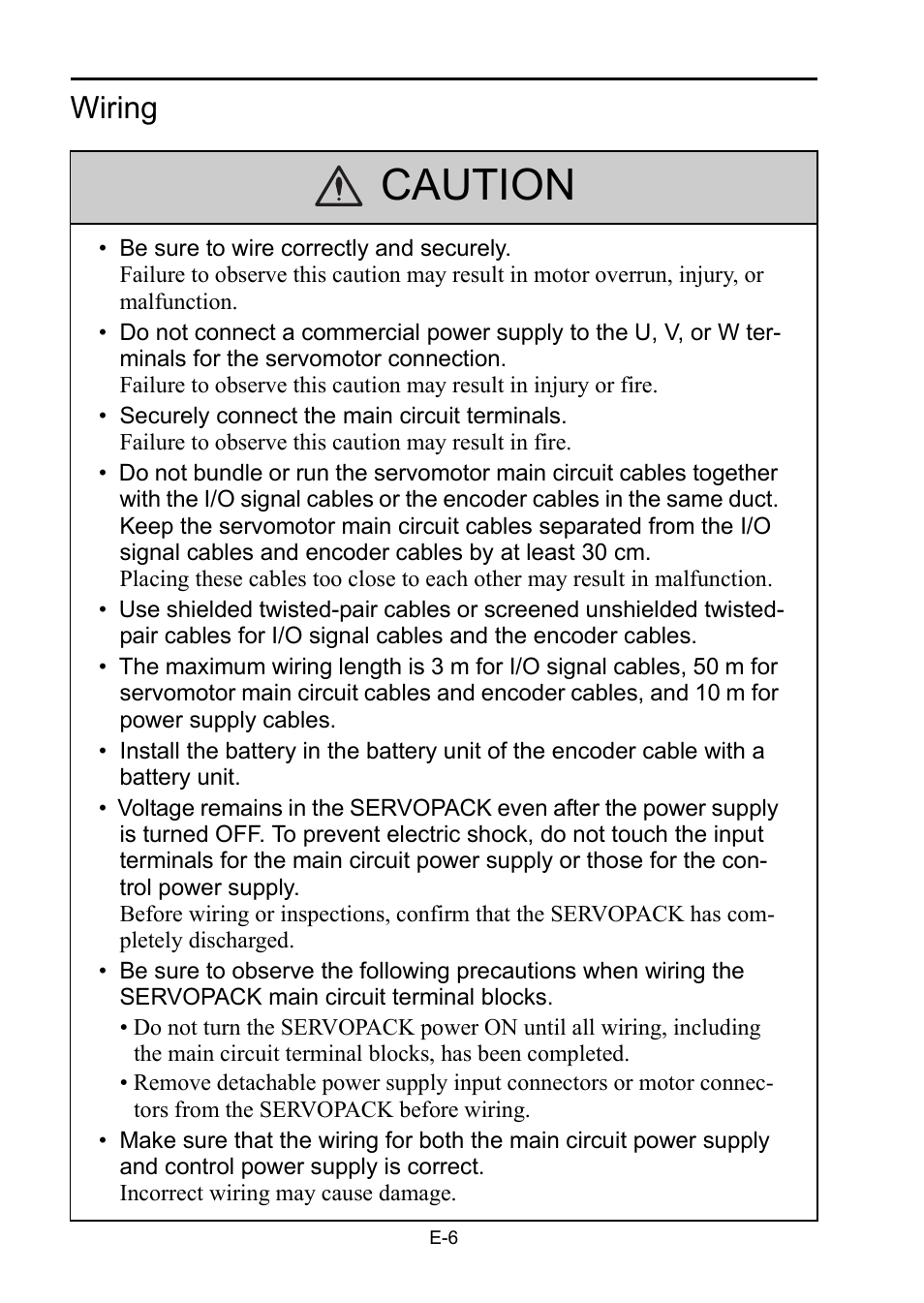 Caution, Wiring | Yaskawa DC Power Input Σ-V Series User Manual | Page 8 / 29