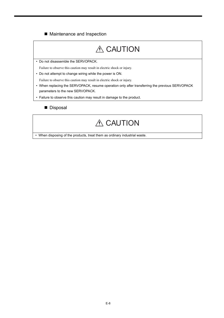 Caution | Yaskawa Σ-II Series User Manual | Page 10 / 37