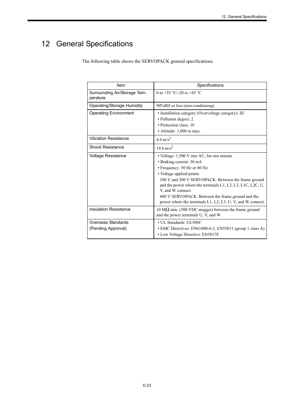 12 general specifications | Yaskawa Σ-II Series User Manual | Page 25 / 37