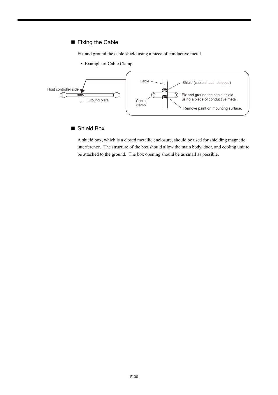 Fixing the cable, Shield box | Yaskawa Σ-II Series User Manual | Page 32 / 37